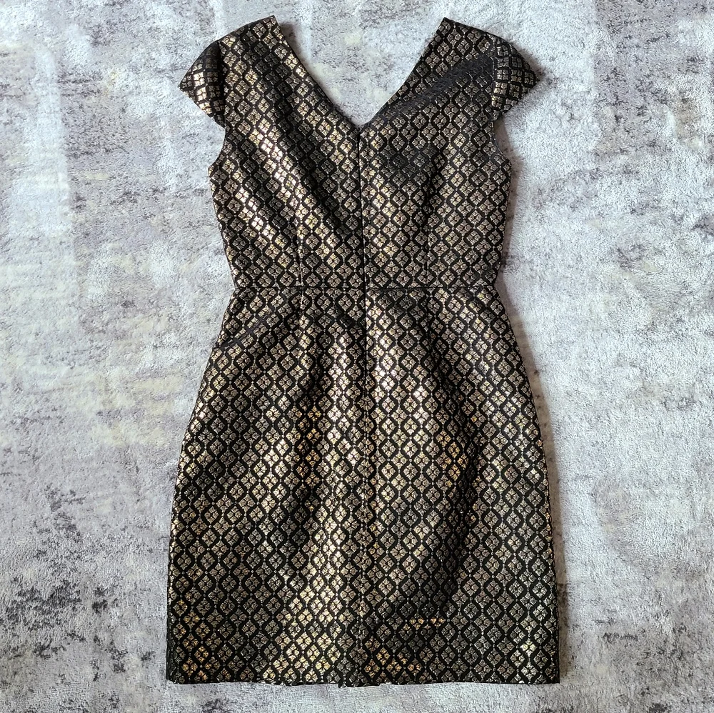 🔷️ 5/$25 Cremieux Gold Black Cap Sleeve Dress Size 8 - Picture 5 of 5